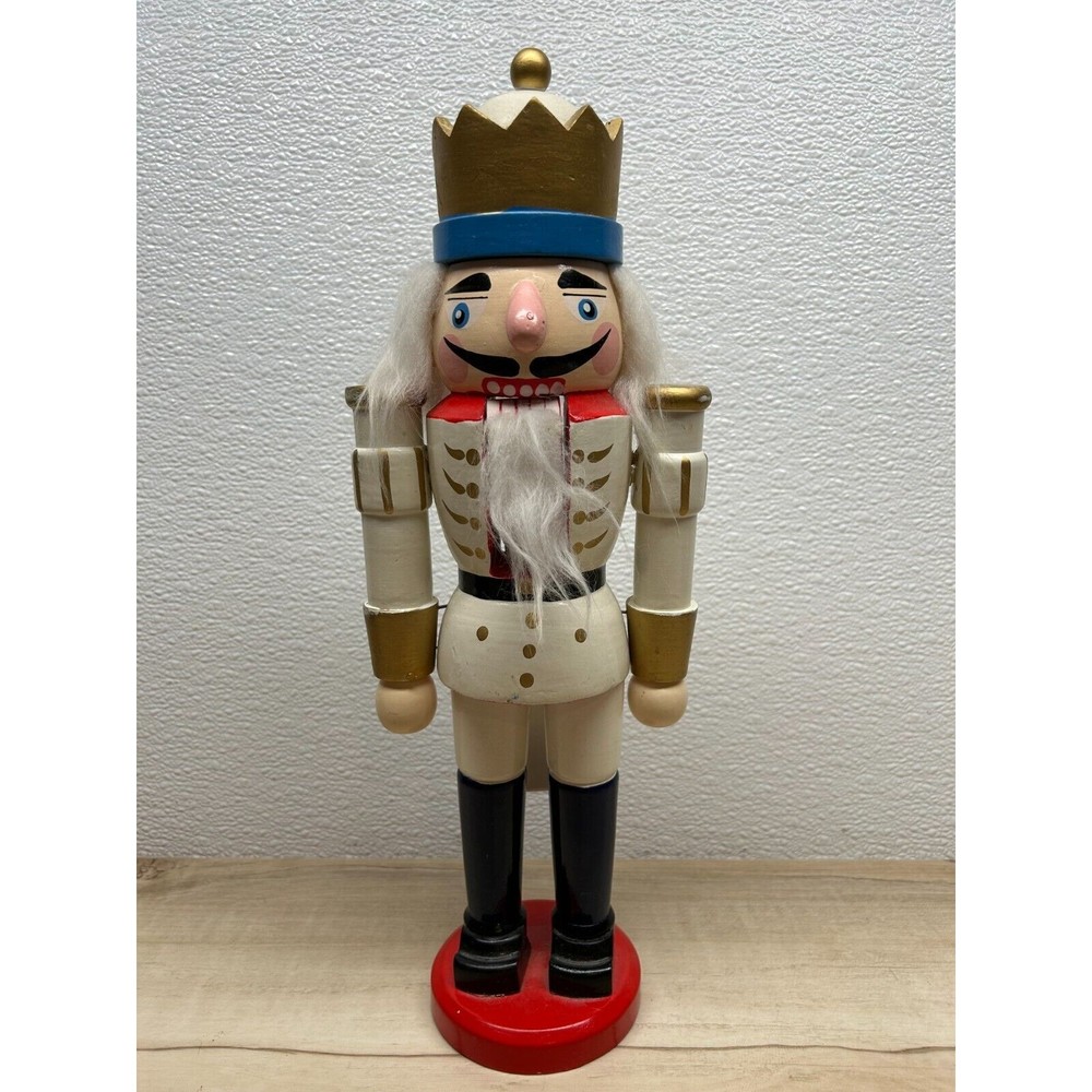 Vintage Prince Soldiar Nutcracker Solid Wood White/Gold Uniform Christmas Decor